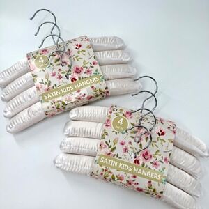 White Satin Kids Hangers 8 Pack Ivory New Padded Ruched Hook Vintage Closet